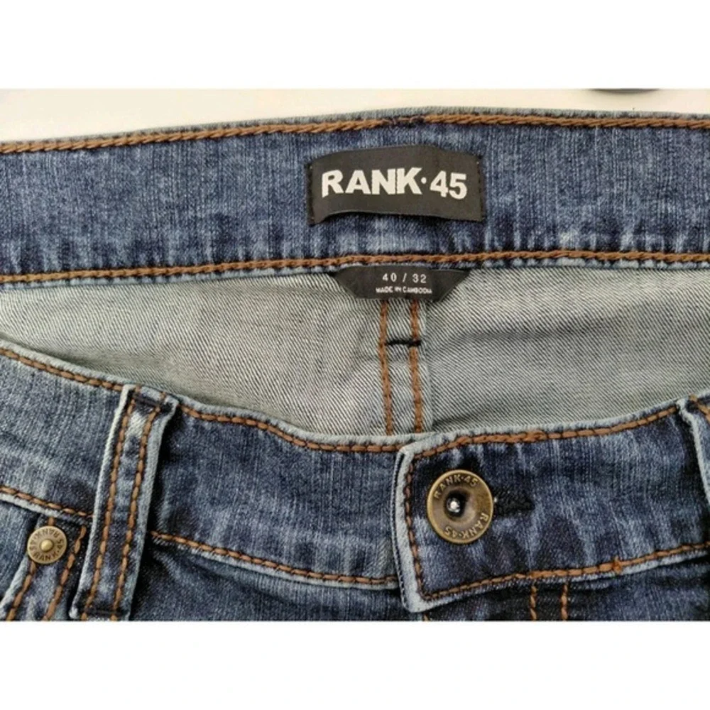 Rank 45 Men Jeans 40W X 32L Blue Denim Back‎ Pockets Embroidery